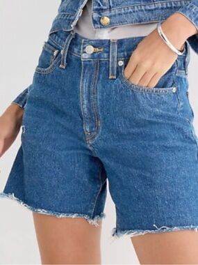 J. Crew Mid Length Blue Denim Shorts with Raw Hem